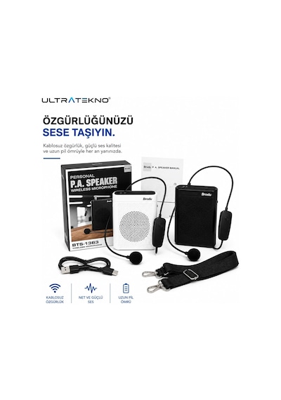 Kablosuz Mikrofonlu Rehber Amfisi 3" Subwoofer Hoparlör Bluetooth Fm Usb Tf Kart Destekli Hoparlör