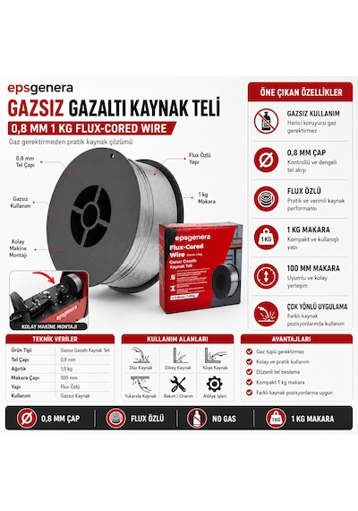 Epsgenera Gazsız Gazaltı Kaynak Teli 0,8 Mm 1 Kg Flux Özlü Mıg Tel