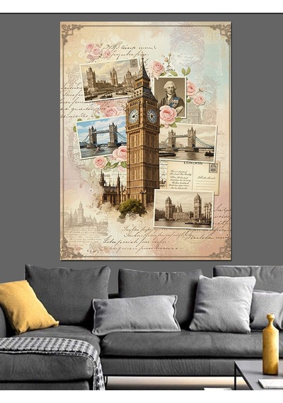 Londra Big Ben Kolaj Dekoratif Kanvas - Mdf Ahşap Tablo