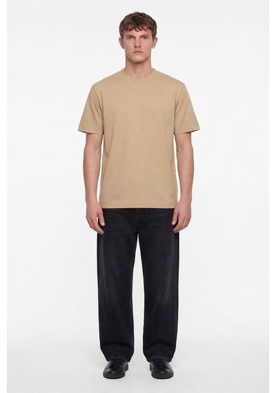 Sabri Özel Erkek Bej Normal Kesim Regular FitPamuk Dokuma Bisiklet Yaka Basic T-shirt