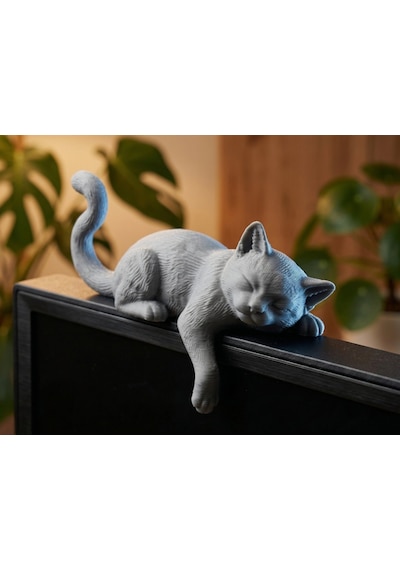 Monitör Üstü Uyuyan Kedi Figürü - Dekoratif Masaüstü Aksesuarı - 3d Baskı Biblo