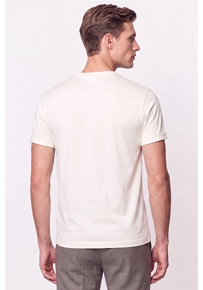 Efor Comfort Fit Pamuklu Bisiklet Yaka Ekru Tişört Ts 929