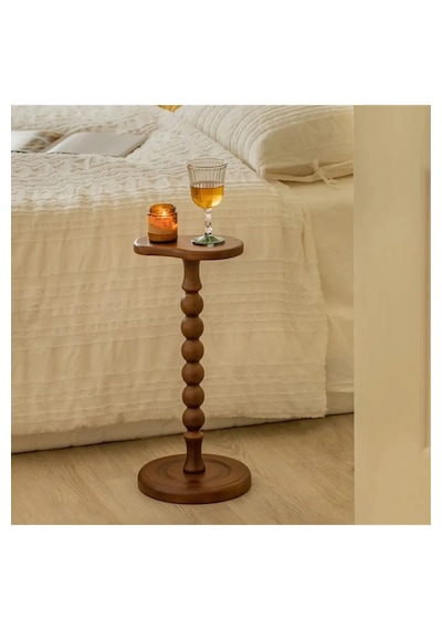 Wood Wooden Ahşap Yan Sehpa Tekli Modern 50 Cm Ceviz Renk