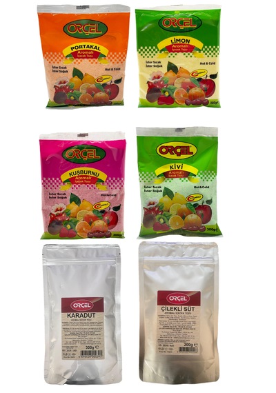 Orçel Çilekli Süt + Kivi + Karadut + Portakal + Limon + Kuşburnu Aromalı İçecek Tozu 6'lı