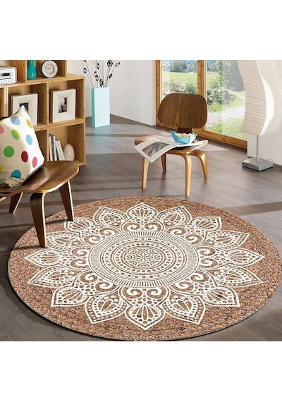 Jüt Yuvarlak Hasır Halı Yolluk Salon Oda Mutfak Halısı Ks-1061