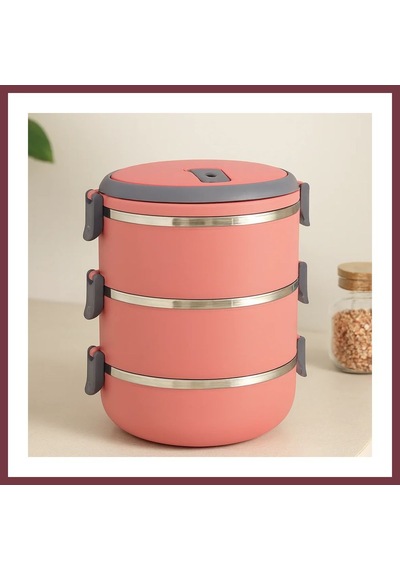 Storeşahin 3'lü Sefer Tası Saklama Kabı 1.8 L Koyu Pembe Shn0720