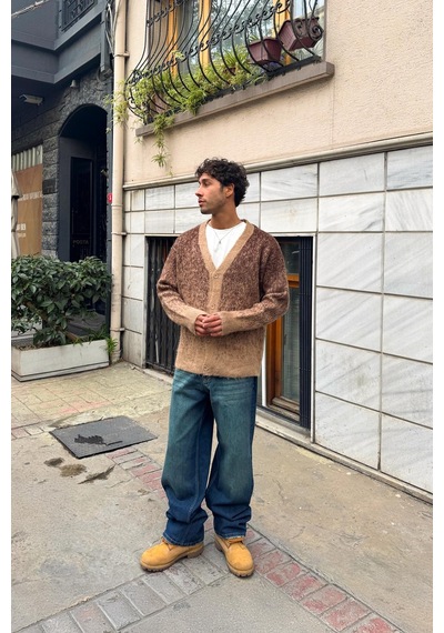 Flaw Eskitme Model Çizgili Baggy Jean Mavi Mavi