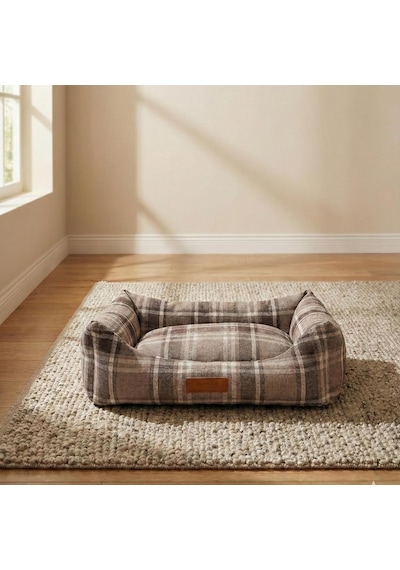 Comfy Pet Kedi Ve Köpek Yatağı Bej/oeko-tex Sertifikalı Dokuma Kumaş, Yıkanabilir Fermuarlı Minder, Destekleyici Yapı, Kaydırmaz Taban Bej, Large 58 70 22 Cm
