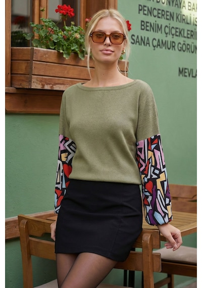Armonika Kadın Mint Kolu Renkli Salaş Bluz Arm-20k001085