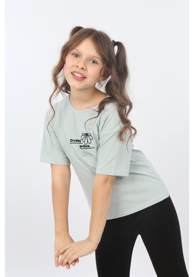 Toontoy Kids Toontoy Kız Çocuk Dreamy Garden Nakışlı Tişört Yeşil