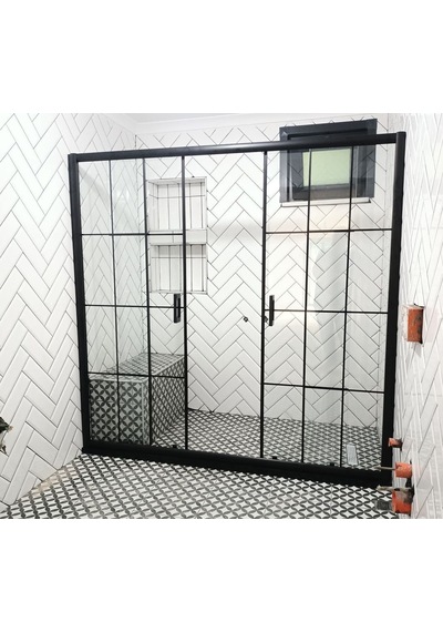 Teknesiz Cam Duşakabin 2 Sabit 2 Sürgülü Karolaj Desenli Kd112 Siyah
