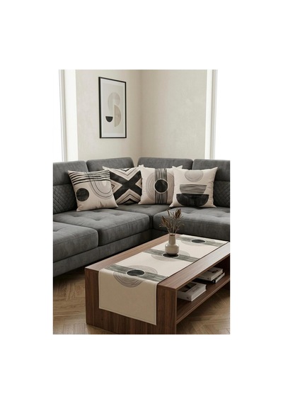 Basic Beige 4'lü Kırlent Kılıfı Seti Ve 1 Adet Runner Basic Beige - 902980989 Basic Beige