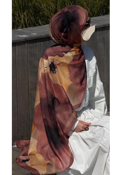 Qalortex Scarf Pamuklu Rosaly Desen Şal-gül Kurusu
