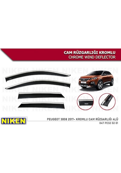 Peugeot 3008 2017 Sonrası Kromlu Cam Rüzgarlığı 4Lü Niken