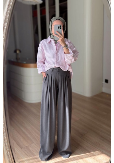 Kahijab Pileli Pantolon - Gri