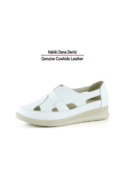 Erkan Saçmacı Aida Beyaz Hakiki Deri Kesik Detaylı Lastikli Slip-on Günlük Ayakkabı