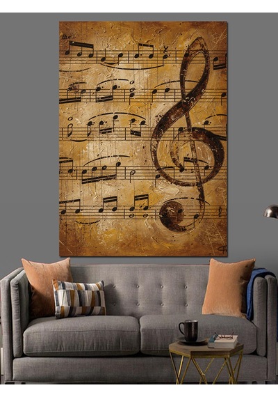 Ahşap Tablo Eski Müzik Notaları Kağıdı