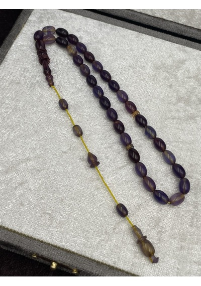 Salih Şirin Halkalı İmame Badem Kesim Lila Mor Sıkma Kehribar Tesbih 6x8 Mm