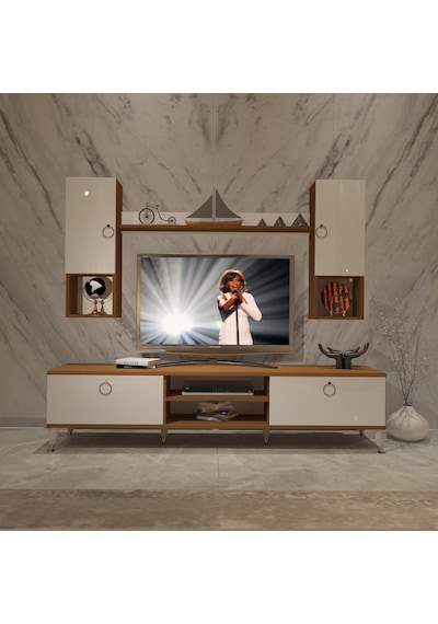 Decoraktiv Eko 5da Mdf Dvd Gold Tv Ünitesi Tv Sehpası Ceviz - Beyaz