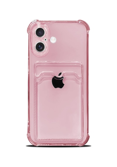 İphone 16 Plus Uyumlu Kamera Korumalı Kartlıklı Köşeleri Airbag Tasarımlı Darbe Önleyici Pembe