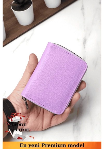 Vanilla Collection Unisex Vegan Deri Fermuarlı Lila Cüzdan Kartlık Ve Portföy Hediye Paketinde Siyah