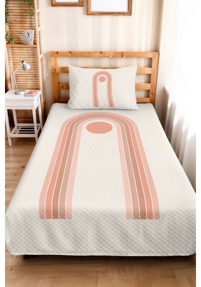 Evimde Bambaşka Pastel Gökkuşağı Kız Çocuk Pike Takımı - Minimal Pudra Krem Bebek Odası Yatak Örtüsü - 160x220  CM