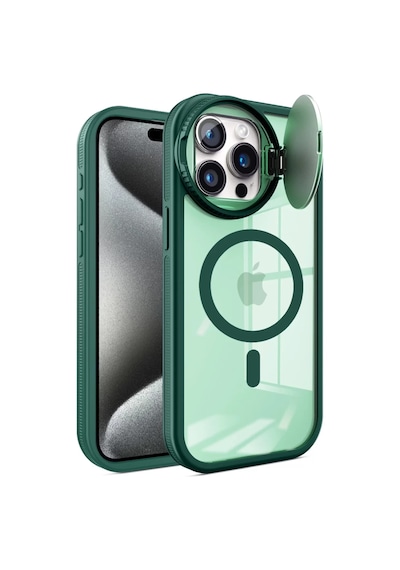 Newface Apple İphone 14 Pro Max Kılıf Teleskop Lens Magsafe Silikon Kapak - Koyu Yeşil