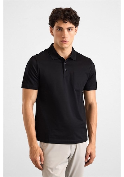 Süvari Siyah Regular Düz Baskısız Düz Fermuarlı Polo Yaka Tişört Ts1014000442-s09