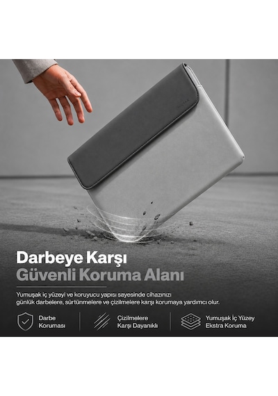 Woyax Cleanfit 13-14 İnç Gri Laptop Çantası Su Geçirmez Apple Macbook Uyumlu Kılıfı Apple iPad Tablet El Çantası