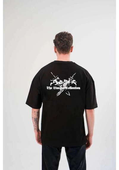 Freedom Storee Erkek Kısa Kol Tişört Bisiklet Yaka Yonca Baskılı Oversize T-shirt - Siyah Çok Renkli