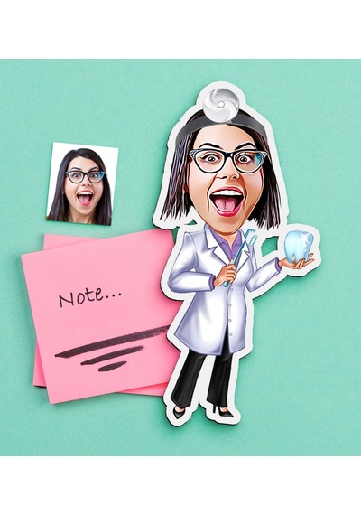 Kişiye Özel Bayan Diş Hekimi Karikatürlü Ahşap Magnet-1