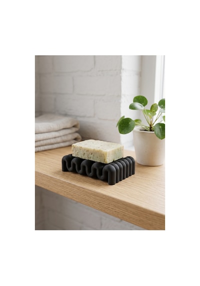 Buççin Online Mağaza Modern Dalga Tasarımlı Sabunluk Dekoratif Banyo Düzenleyici Plastik Siyah Çok Renkli