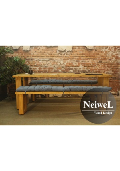 Neiwel Doi Doğal Ahşap Banklı Toplantı Masasıı x 100 x 300 Açık Ceviz