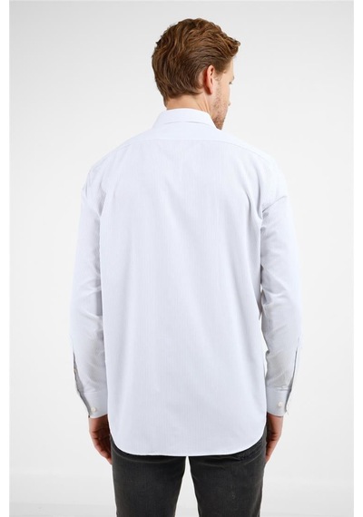 İmza Beyaz - Siyah Çizgili Desen Sert Yaka Uzun Kol Cepli Comfort Fit Pamuklu Gömlek 1004255278 İmza Beyaz - Siyah Çizgili Desen Sert Yaka Uzun Kol Cepli Comfort Fit Pamuklu Gömlek 1004255278