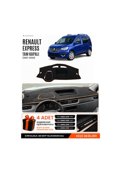 Renault Express Tam Kapalı 2021-2024 Uyumlu Torpido Örtüsü - Siyah-kahverengi - Re021