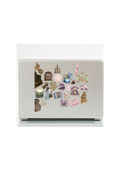 53 Adet Vintage Retro Tarihi Sticker Seti - Etiket Seti Scrapbook Bullet Journal Kahverengi