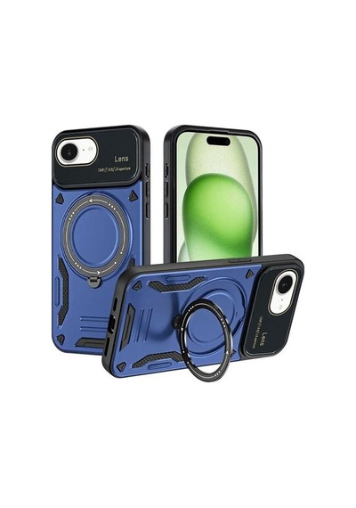 Apple iPhone Uyumlu   16e Kılıf Joy Lens Standlı Kapak - Lacivert