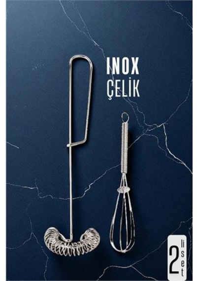 Inox Çelik Çırpıcı + Mini Çırpıcı Seti Kahverengi - Beyaz