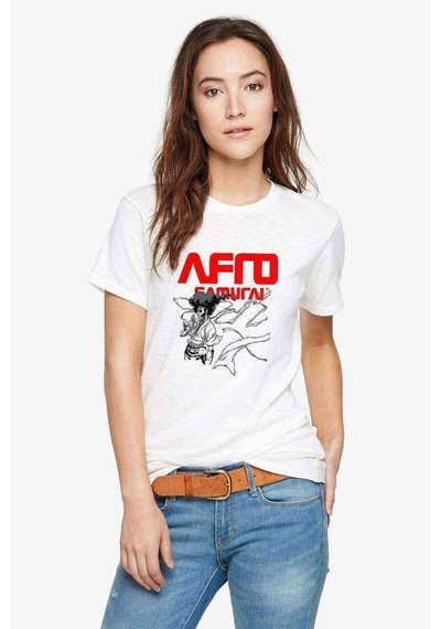 Afro Samurai Samuray Baskılı Beyaz Kadın Tshirt
