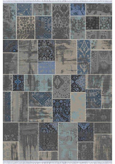 Füme Patchwork Dokuma Pamuk Taban Kaymaz Kilim Klm291n11