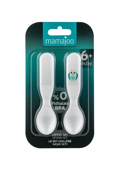 Mamajoo Ergonomik Beslenme Kaşık Seti Beyaz & Baykuş, 6 Ay+ İkili