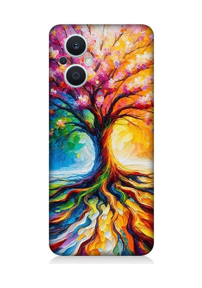 Oppo Reno 7 Lite 5g Uyumlu Kökten Renkli Ağaç Büyüsü Desenli Silikon Kılıf Çok Renkli