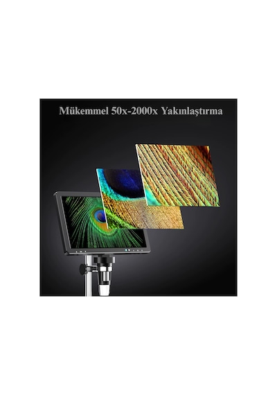 10.1'' Dm12 Hdmı Dijital Mikroskop 2000x Büyütme 20mp Kamera 10 Led Işık 32 Gb Uzaktan Kumanda Siyah - 786924275