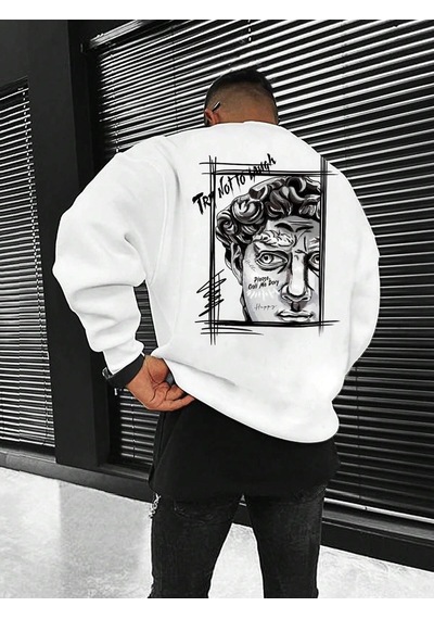 Adrift Manfinity Emrg Figure & Letter Graphic Sweatshirt Beyaz Beyaz
