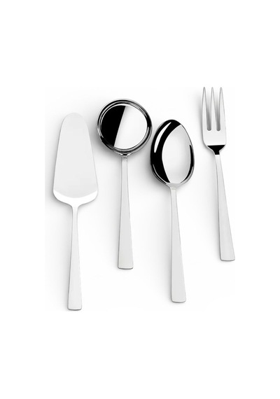 Nehir Deniz Mini Sofra Servis Takımı - Kepçe Kaşık Spatula Çatal Seti 4 Parça 18/10 Gri