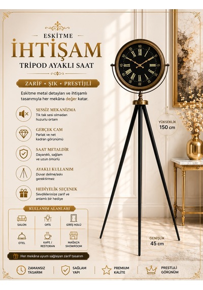 Eskitme İhtişam Tripod Ayaklı Saat