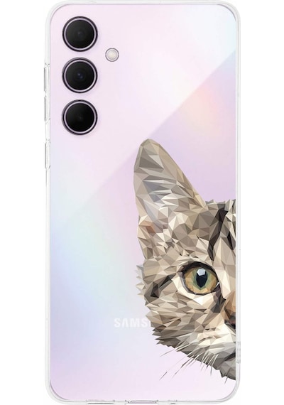 Samsung Galaxy A56 İle Uyumlu Kamera Korumalı Catface Tasarımlı Şeffaf Silikon Kılıf Şeffaf
