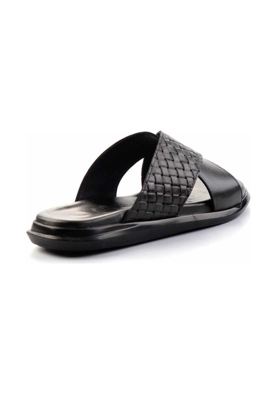 Bambi Siyah Leather Erkek Terlik E04433045043 Siyah