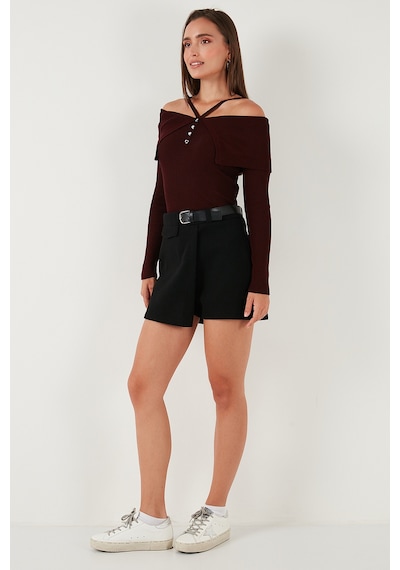 Lela Pamuk Karışımlı Relaxed Fit Yüksek Bel Mini Boy Bayan Şort Etek 611Sr0037 Siyah