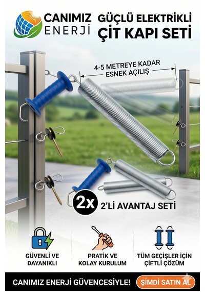 2'li Elektrikli Çit Kapı Seti 5m Çift Sıra Tel Uyumlu İzolasyonlu Yaylı Yerli Üretim